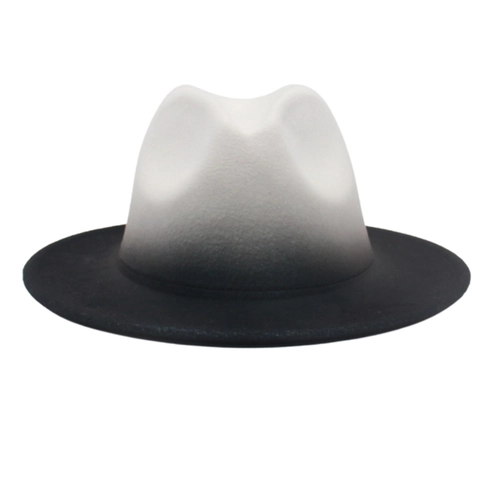Vintage Gradient Two Tone Fedora Hat For Men Women Wide Brim Woolen Felt Jazz Hat Ombre French Style Warm Autumn Winter Cap