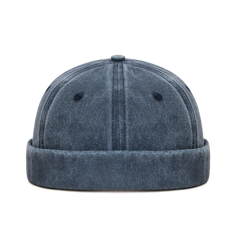 Vintage Washed Cotton Docker Hat Brimless Cap Retro Streetwear Miki Hat For Men Women Adjustable Metal Buckle