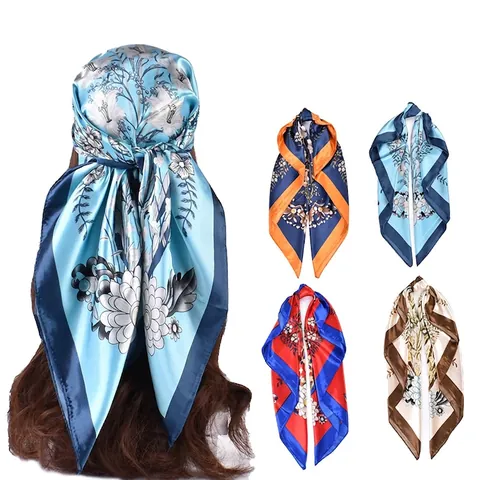 Elegante Sciarpa In Satin Con Stampa Floreale Grande Fazzoletto Quadrato Effetto Raso Accessorio Per Capelli Bandana Da Collo Per Donna