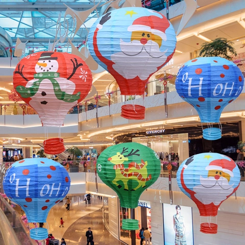 Decorazioni Natalizie Da Appendere Ornamenti In Carta A Nido D Ape Babbo Natale Renna Mongolfiera Paracadute Festa