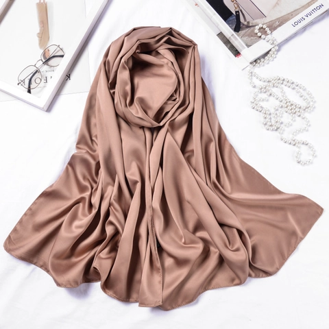 Women Elegant Satin Silk Scarf Solid Color Large Shawl Soft Glossy Hijab Fashion Plain Wraps Headscarf For Daily Party