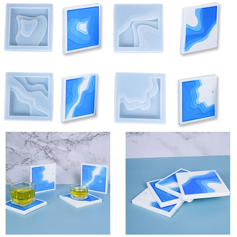 Silicone Coaster Molds Square Resin Casting DIY Epoxy Handmade Wave Island Texture For Home Decor