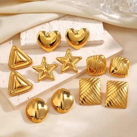 Geometric Stud Earrings Stainless Steel Gold Plated Heart Star Triangle Square Minimalist Fashion Jewelry For Women