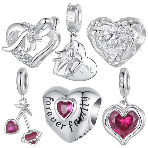 925 Sterling Silver Heart Charms Beads For Bracelet Making Romantic Family Letter Zirconia Inlaid DIY Jewelry Accessories