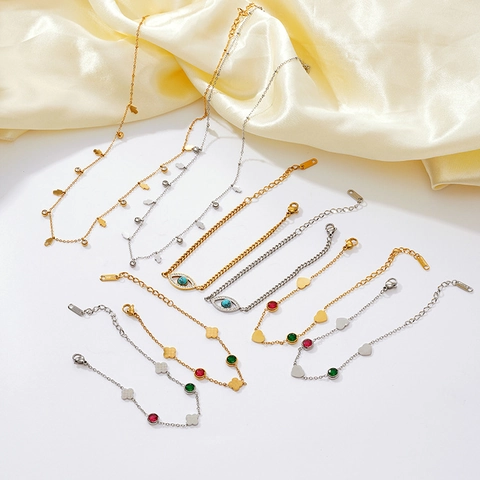 Bracciale e Collana Minimalisti in Acciaio Inossidabile con Malocchio Cuore Quadrifoglio Ciondolo Hamsa Strass Gioielli Donna Regalo