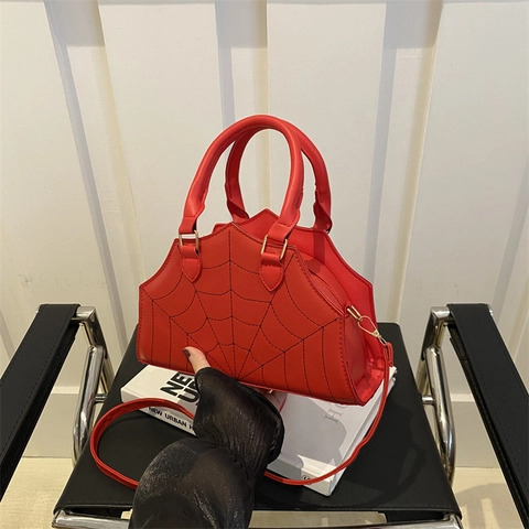 Spider Web Embroidery PU Leather Shoulder Bag For Women Gothic Crossbody Handbag Personality Design Fashion Trend