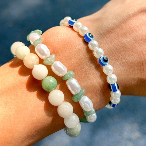 Bohemian Evil Eye Beaded Bracelet Set Multicolor Turquoise Artificial Pearl Acrylic Stackable Stretch Strand Bracelets Fashion Jewelry