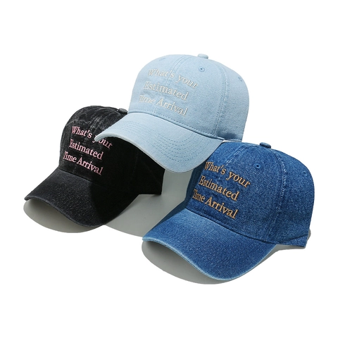 Baseball Cap Washed Denim Cotton Letter Embroidered Sun Hat Retro Streetwear Adjustable For Men Women