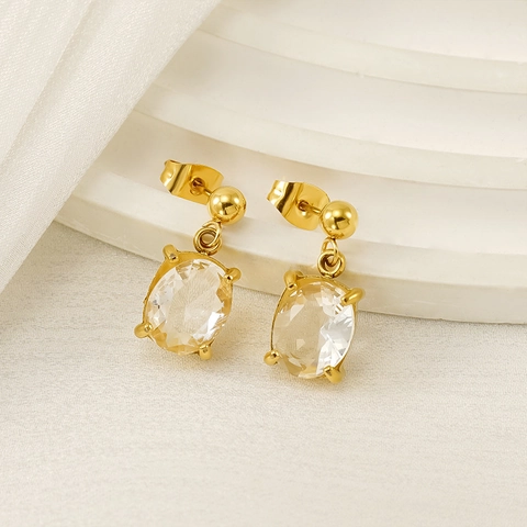 Ovale Zirkonia Ohrstecker 18K Vergoldeter Edelstahl Vintage Luxus Minimalistisch Damen Mode Accessoire