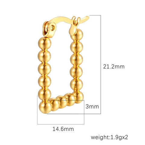 Pendientes De Aro Rectangulares De Acero Inoxidable 18K Chapados En Oro Cuentas Soldadas Diseño Geométrico Joyería Para Mujeres