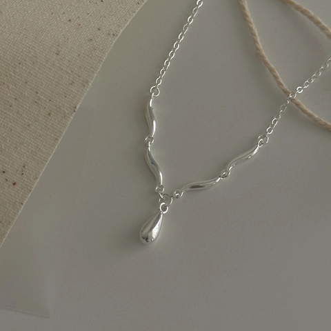 Collana Con Ciondolo A Goccia D'acqua In Argento Sterling 925 Design Ondulato Gioielli Minimalisti Per Donna