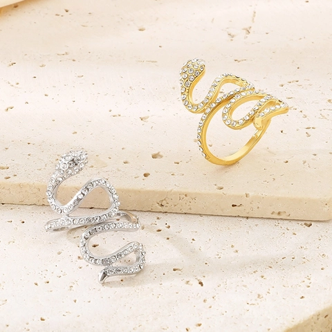 Anillo De Serpiente Acero Inoxidable Con Pedrería Abierto Ajustable Joyería De Moda Para Mujer