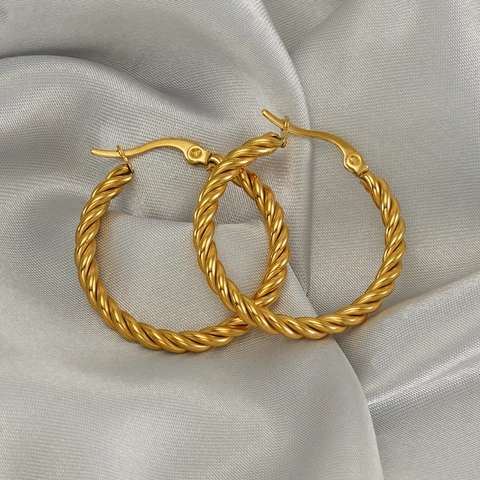 Twisted Rope Hoop Ohrringe Edelstahl 18K Vergoldet Gewinde Geometrischer Kreis Schmuck Für Damen Elegant Mode