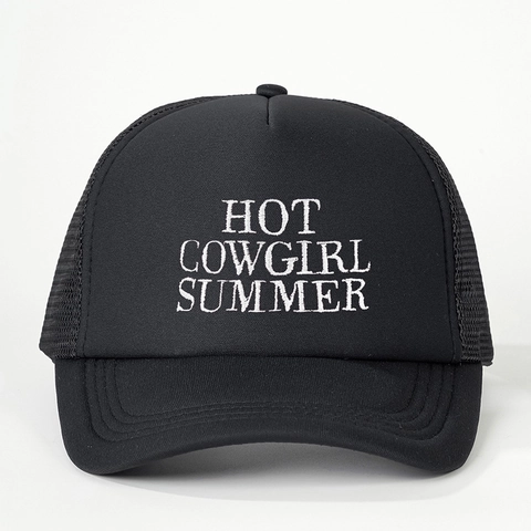 Hot Cowgirl Summer Trucker Hat Embroidered Letter Mesh Baseball Cap Adjustable Breathable Sun Hat For Women