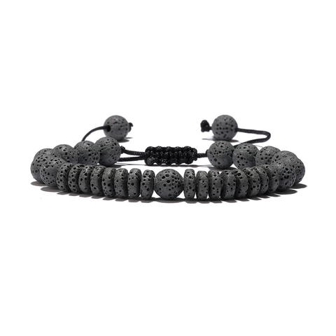 Natural Volcanic Lava Stone Beaded Bracelet Vintage Adjustable Woven Cord Men Jewelry Tiger Eye