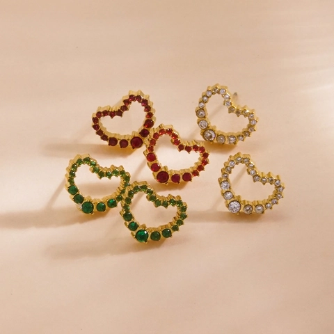 Orecchini a Bottone a Cuore in Acciaio Inossidabile per Donna Cuore Cavo Zirconia 14K Placcato Oro Gioielli di Moda Eleganti