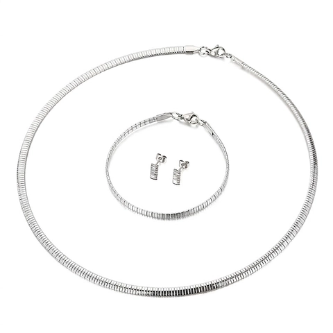 Set Di Gioielli In Acciaio Inossidabile Collana Bracciale E Orecchini Catena A Serpente Piatta Moda Geometrica Donna