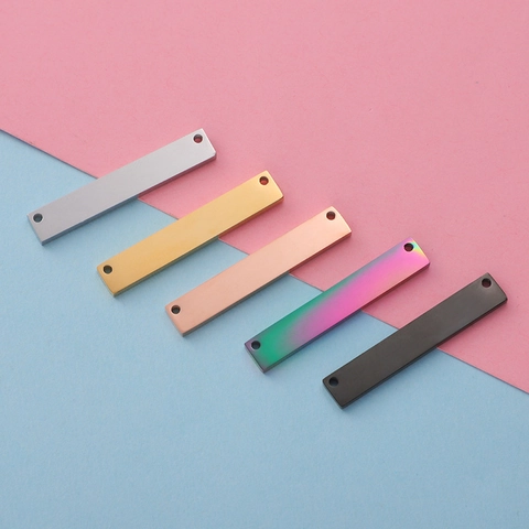 Rechthoekige Staafhanger 304 Roestvrij Staal Dubbel Gat Blanco Spiegelgepolijst Connector Voor DIY Sieraden Maken Kettingen Armbanden