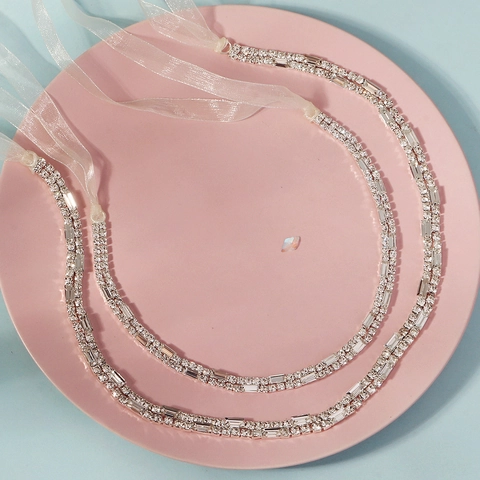 Hochzeits Strass Stirnband Und Taillenkette Band Doppelreihiges Kristall Hochzeitshaarband Gürtel Für Damen