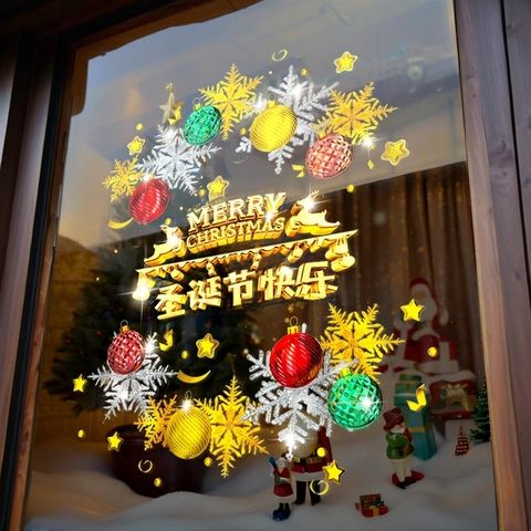 Pegatinas De Ventana De Navidad Estáticas PVC Reno Copo De Nieve Adornos Doble Cara Decoración Festiva Para Cristales