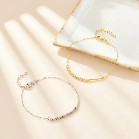 925 Sterling Silver Zirconia Bracelet For Women Minimalist Pave Square Geometric Adjustable Chain Fashion Jewelry Gift