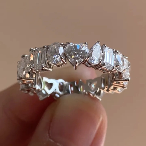 Anello Eternity In Rame Con Zirconia Multi Forma Cuore Smeraldo Pera Taglio Gioielli Eleganti Per Donne