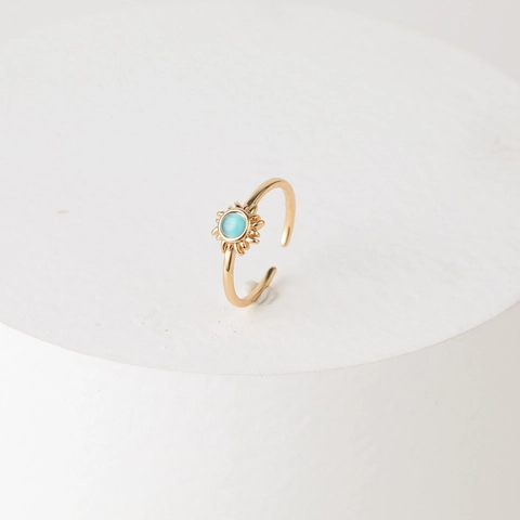 Anello Regolabile Vintage Sole Ottone Placcato Oro 14K Pietra Color Turchese Gioielli Boho Da Donna