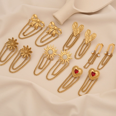 Edelstahl Quasten Ohrringe Für Damen Schleife Herz Blume Zirkonia Inlay Vergoldet Elegant Minimalistisch Vintage Ohr Schmuck