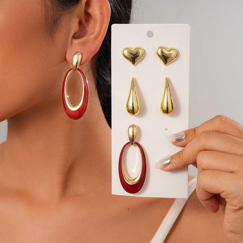 Alloy Heart Waterdrop And Oval Enamel Earrings With 925 Sterling Silver Earring Post Fashion Jewelry For Women Elegant