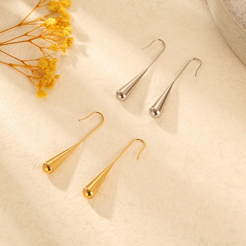 French Minimalist Stainless Steel Water Drop Earrings Artistic Women Irregular Titanium Steel Teardrop Hook Earrings Jewelry