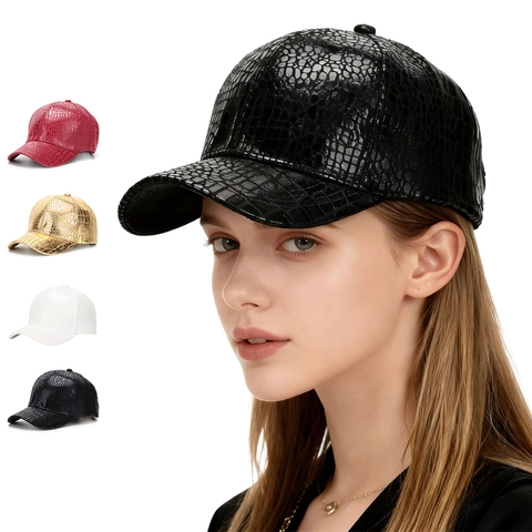 Casquette de Baseball en Cuir PU Texture Peau de Crocodile Pour Hommes Femmes Boucle Métallique Réglable Chapeau de Soleil Hip Hop Rue Décontracté