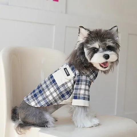 Camicia A Quadri Per Cani In Cotone Morbido Traspirante Abbigliamento Per Animali Casual Revers Abbtonato Completo Cucciolo Con Piccola Tasca