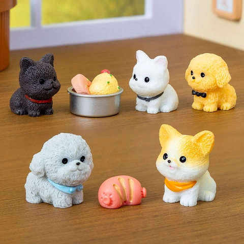 Lindo Perro Figura Resina Miniatura Micro Paisaje Adornos Dibujos Animados Cachorro Estatuas Con Bufandas Coloridas Decoración Escritorio