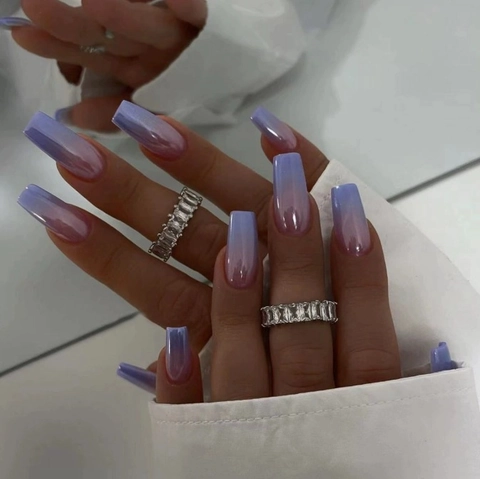 Unghie Finte Long Coffin Sfumate Viola Rosa Aurora Iridescente Perla Artificial Finitura Per Donne Elegante Stile INS