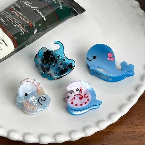 Mini Meerestier Haarkrallen Clips Cartoon Wal Seepferdchen Acetat Haarnadeln Kawaii Haarschmuck Damen Mädchen