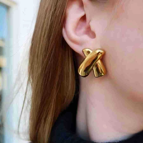 Minimalist Cross X Shaped Stud Earrings High Polished Mirror Surface Stainless Steel Geometric Jewelry Gift For Women