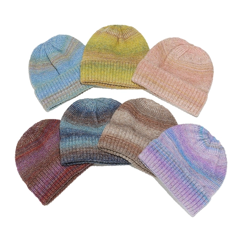 Women Knitted Beanie Hat Tie Dye Gradient Winter Warm Soft Ribbed Cuff Acrylic For Outdoor Casual Stylish Accessories