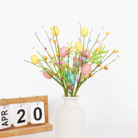 Artificial Easter Egg Berry Picks With Foam Eggs Satin Leaves For Spring Home Festival Decor Floral Arrangement