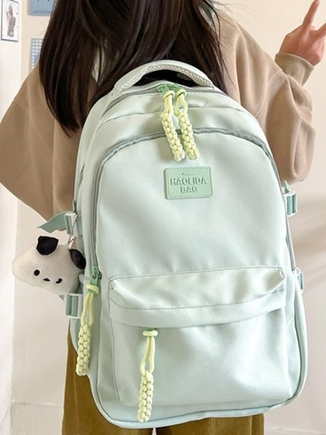 Japanese Style Casual Backpack Large Capacity Waterproof Nylon School Bag For Students With Cute Panda Pendant