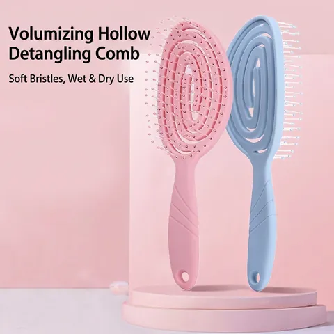 Detangling Hairbrush Hollow Vented ABS Plastic Nylon Pins Scalp Massage Wet Dry Use Ergonomic Handle Styling Tool