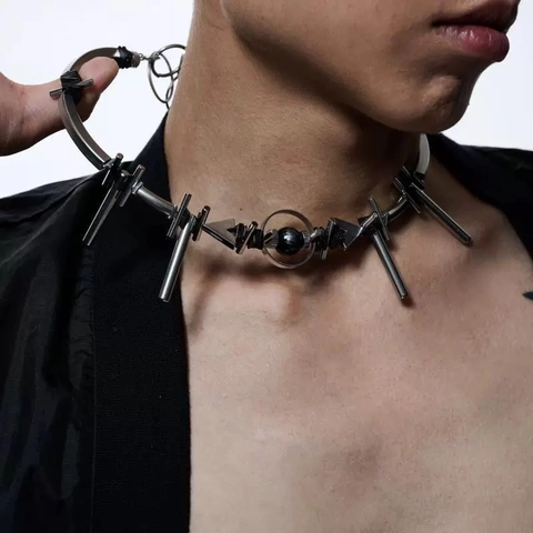 Collana Choker Punk Industriale Acciaio Inossidabile Perline Ematite Meccanico Goth Gioielli Per Uomo Donna