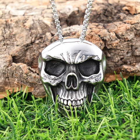 Collar Con Colgante De Calavera Gótica Cabeza De Fantasma Pirata Pulido Acero Inoxidable 316L Joyería Retro Punk