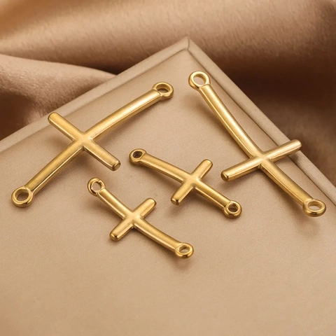 Conector De Colgante De Cruz De Acero Inoxidable Curvado De Doble Agujero Chapado En Oro De 18K DIY
