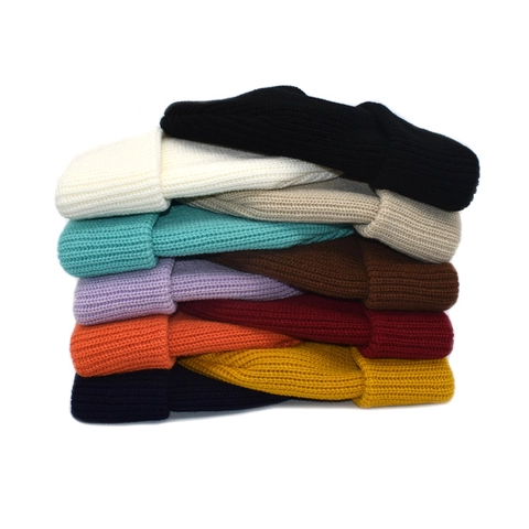 Winter Beanie Hat Acrylic Ribbed Knit Cuffed Solid Color Thick Warm Classic Outdoor Headwear For Men Women