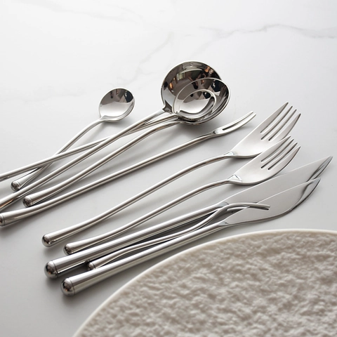 Edelstahl Besteck Spiegel Poliert Modern Minimalistisch Abendessen Messer Gabel Löffel Haus Westliches Essen Silber