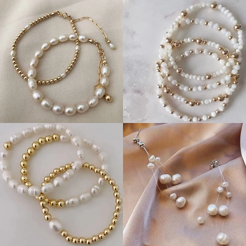 Kit de Fabrication de Bijoux DIY Perles Artificielles Et Perles Intercalaires Dorées Avec Boîte de Rangement pour Bracelets Et Colliers