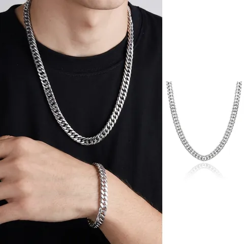 Cuban Link Necklace And Bracelet Titanium Steel Heavy Duty Hip Hop Punk Style High Polished Jewelry For Men Women