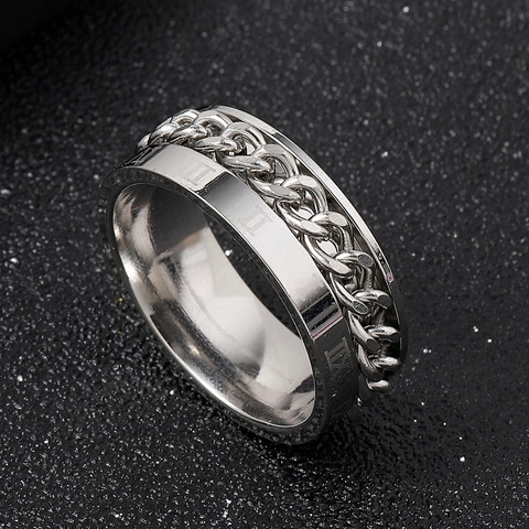Anello A Catena Rotante In Acciaio Inossidabile Numeri Romani Spinner Fidget Per Uomini Donne Stile Punk Industriale