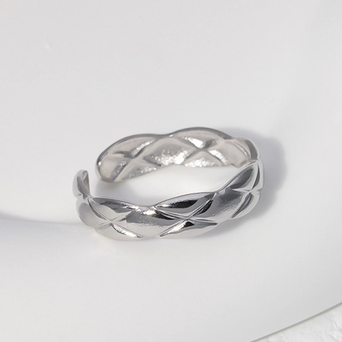 Quilted Rhombus Ring Stainless Steel Adjustable Open Band Minimalist Retro Jewelry Accessory For Men Women