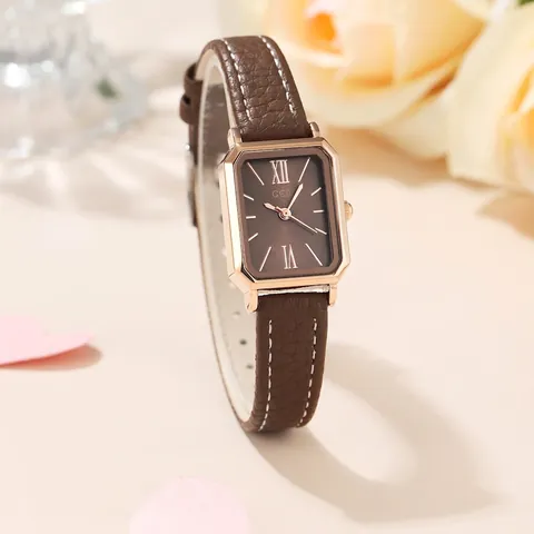 GEDI Orologio al Quarzo Rettangolare Elegante da Donna Retro Cassa in Lega Oro Rosa Cinturino in Similpelle Impermeabile Orologio da Polso